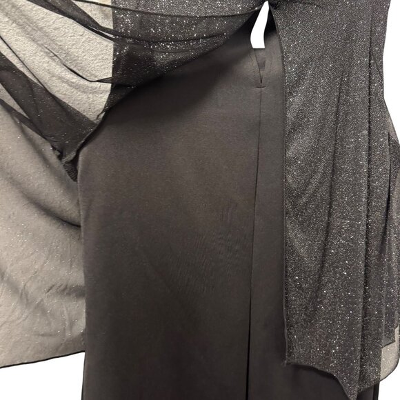 Enfocus Womens 14W Black Beaded Neck Sleeveless Shimmer Overlay Sheath Dress - Picture 11 of 12